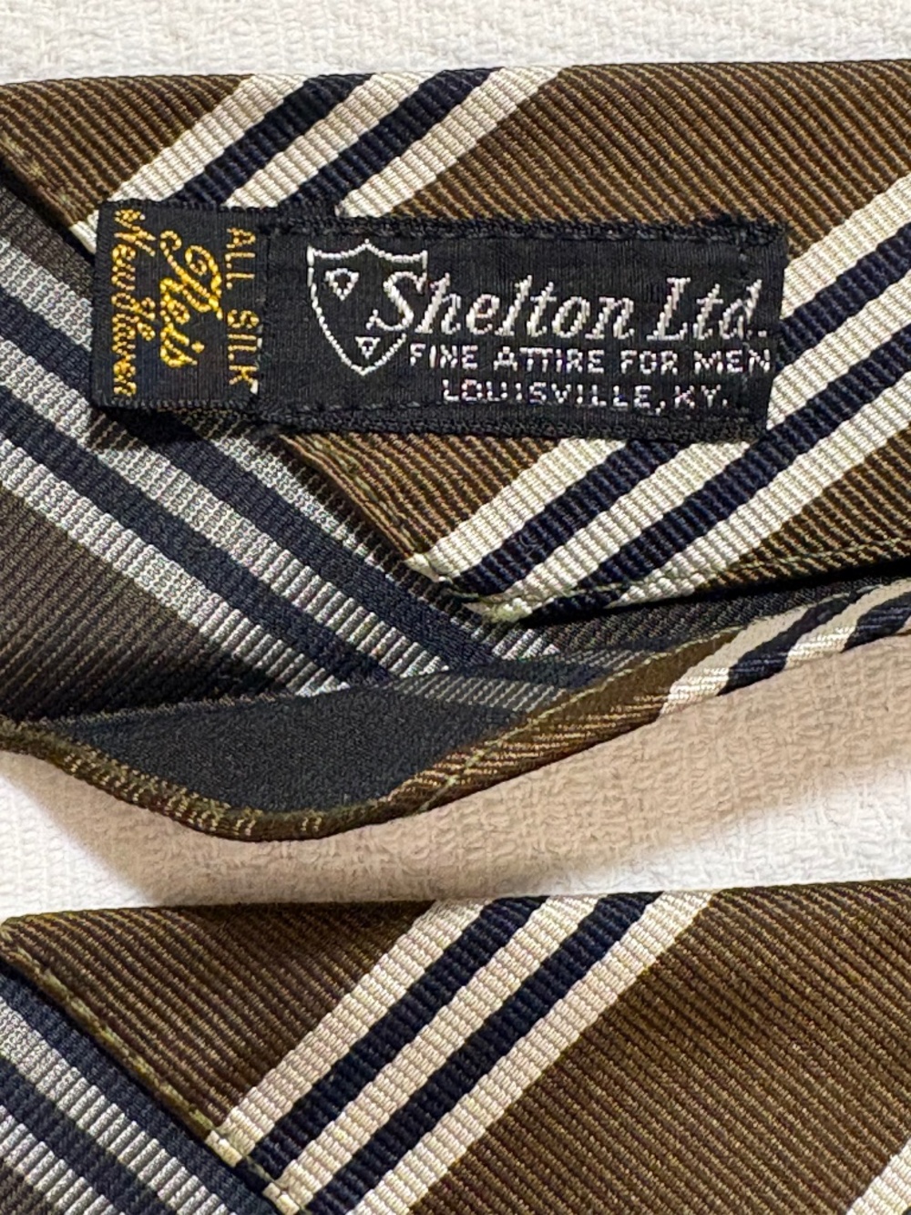 Vintage Reis of New Haven Silk Repp Stripe Tie Olive Navy Shelton Ltd Ivy